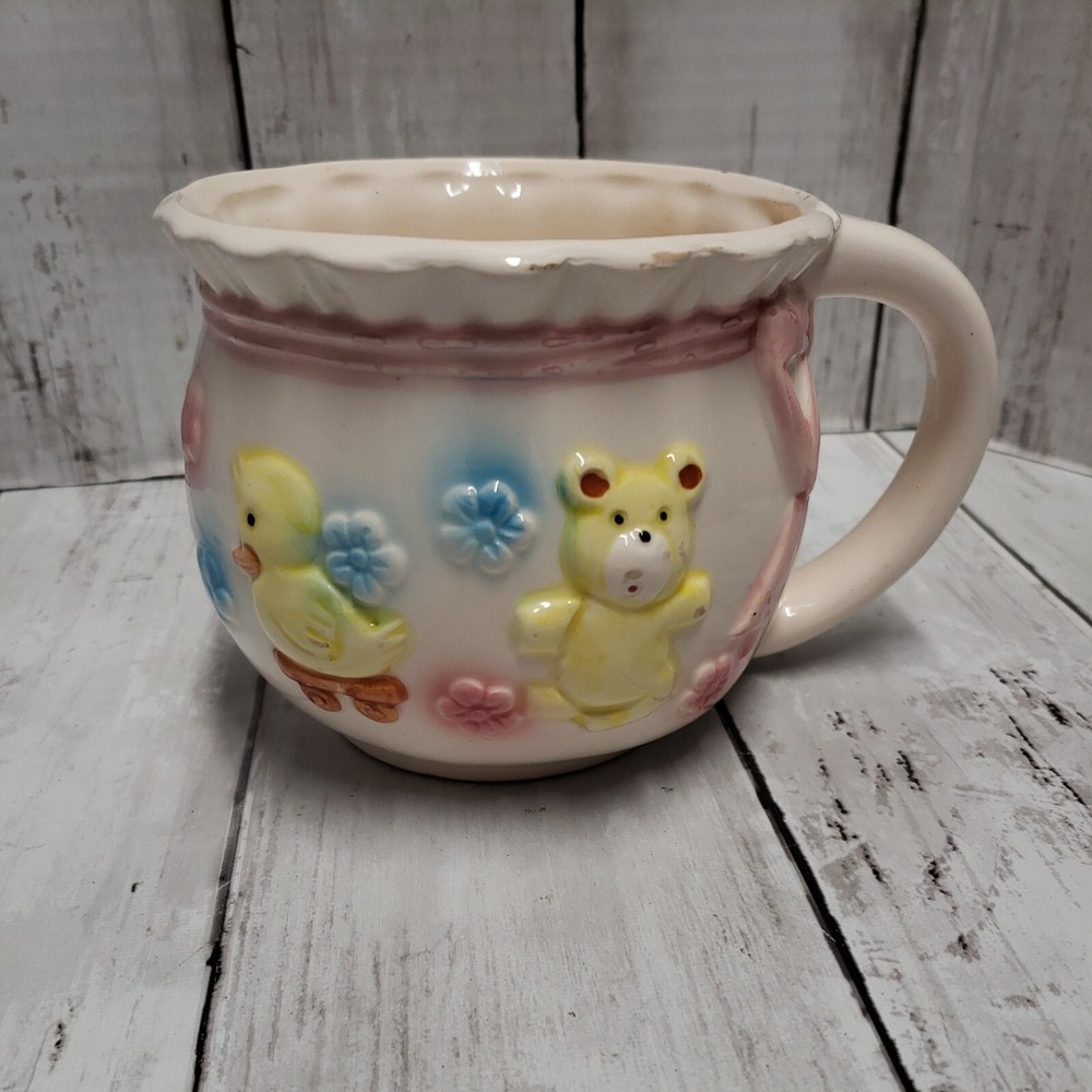 Vintage NURSERY PLANTER by Nancy Pew, Vintage Baby Shower Gift, bunny bear duck